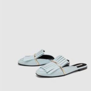 Zara Light Blue Women's Mules with Gold Accent